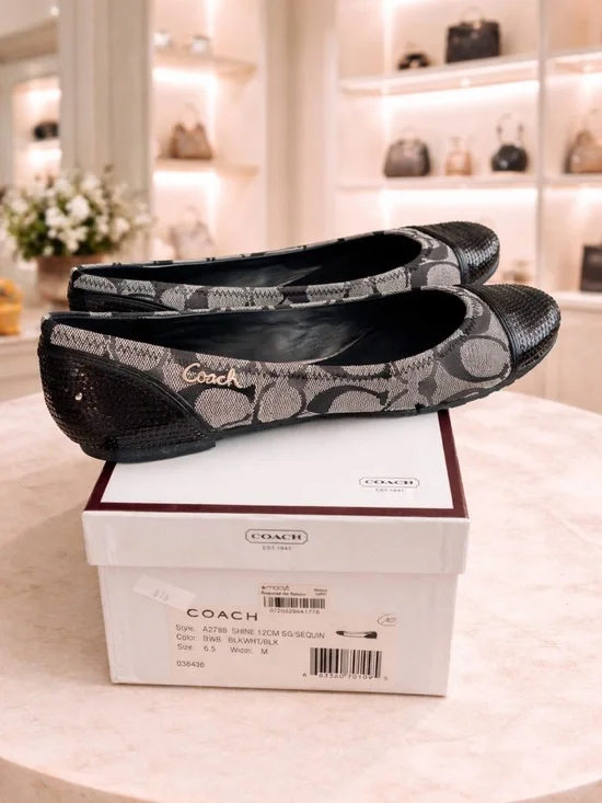 Coach Black/Grey Signature C Canvas & Sequins Ballet Flats Vintage 2009 6.5 EUC - Picture 2 of 12